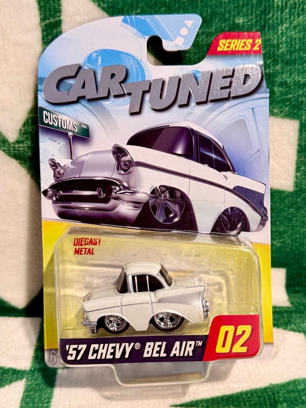Car Tuned Series 2 1957 Chevrolet Bel Air Diecast White Silver Customs Cartuned